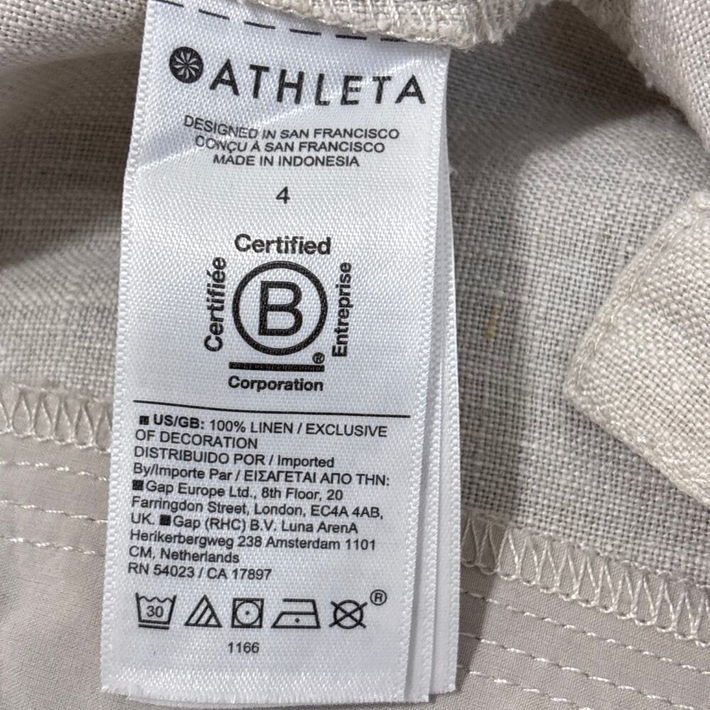 Athleta Womens 4 100% Linen Utility Pants Beige Tapered Ankle Coastal Travel - Picture 7 of 15